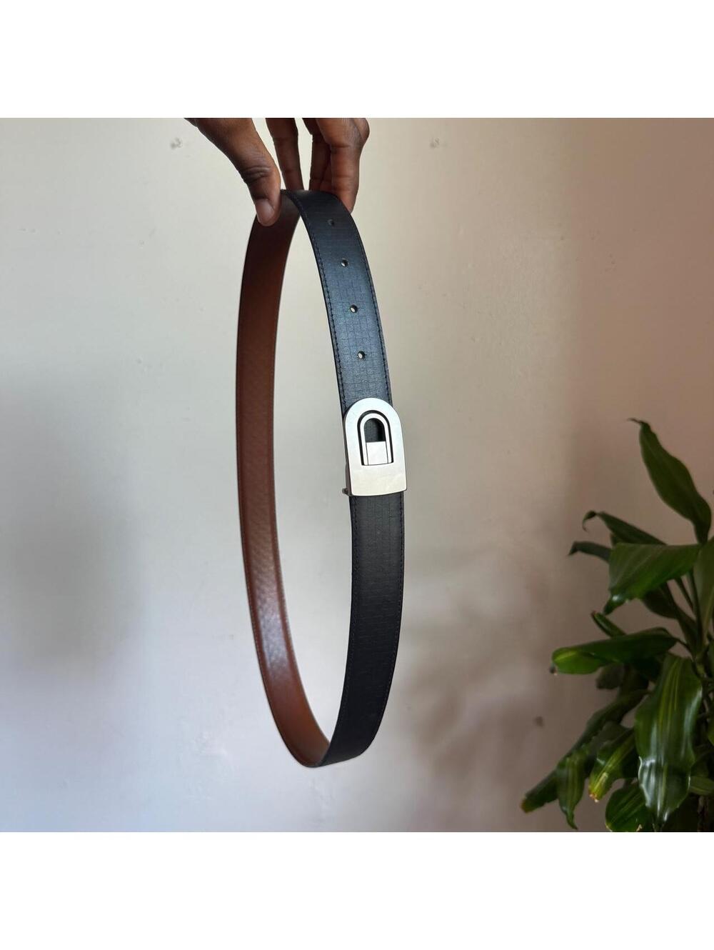 Peruzzi Italian Leather Reversible Black Brown Belt Silver Buckle Size 40/115
